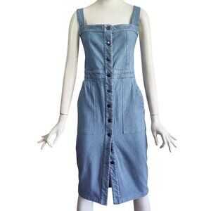 34N 118W Button Front Back Tie Pockets Denim Pencil Silhouette Sun Dress Sz M